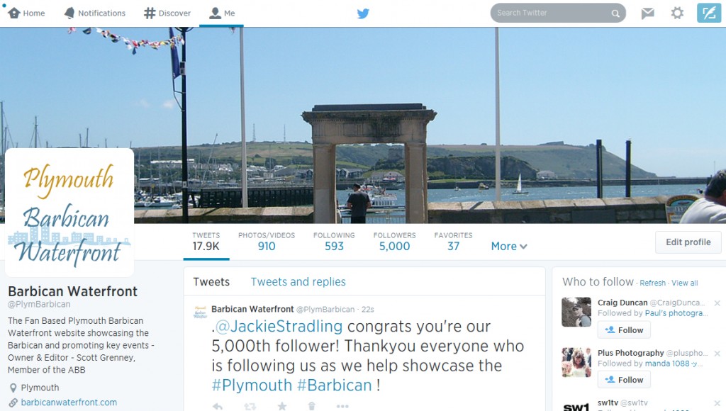 twitter barbican waterfront 5000 followers